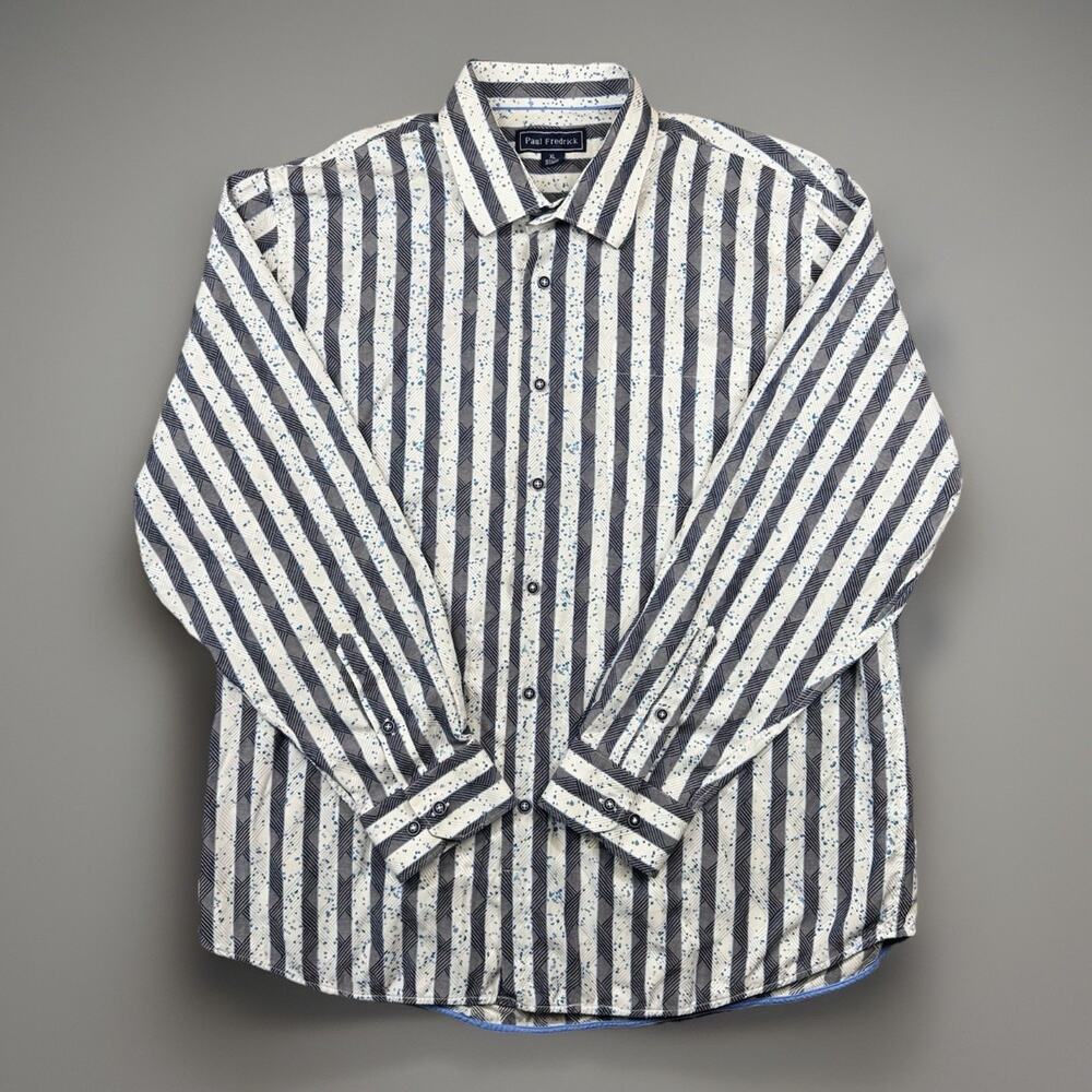 Paul Fredrick Striped Button Shirt XL Cotton Modal Long Sleeve 1017